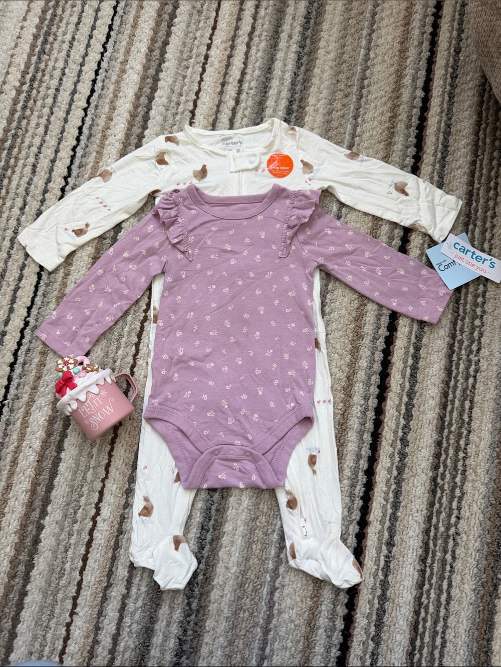 Carter's Mauve Ruffle Long-Sleeve Baby One-Piece..one 9 months second one 6M-9M